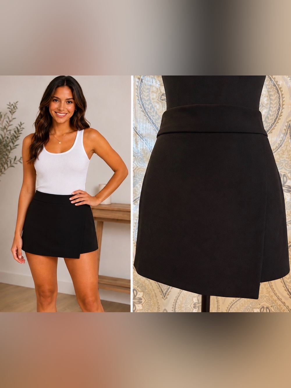Forever 21 Contemporary Black Wrap Front Skort Women’s Large